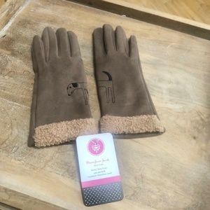 Faux Suede Dog Theme Gloves